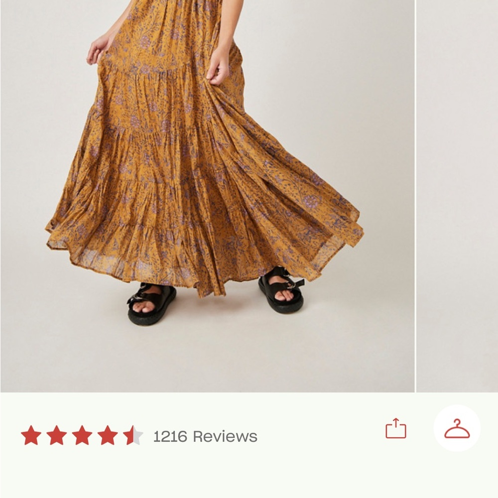 Free People Mustard Floral Tiered Maxi Skirt